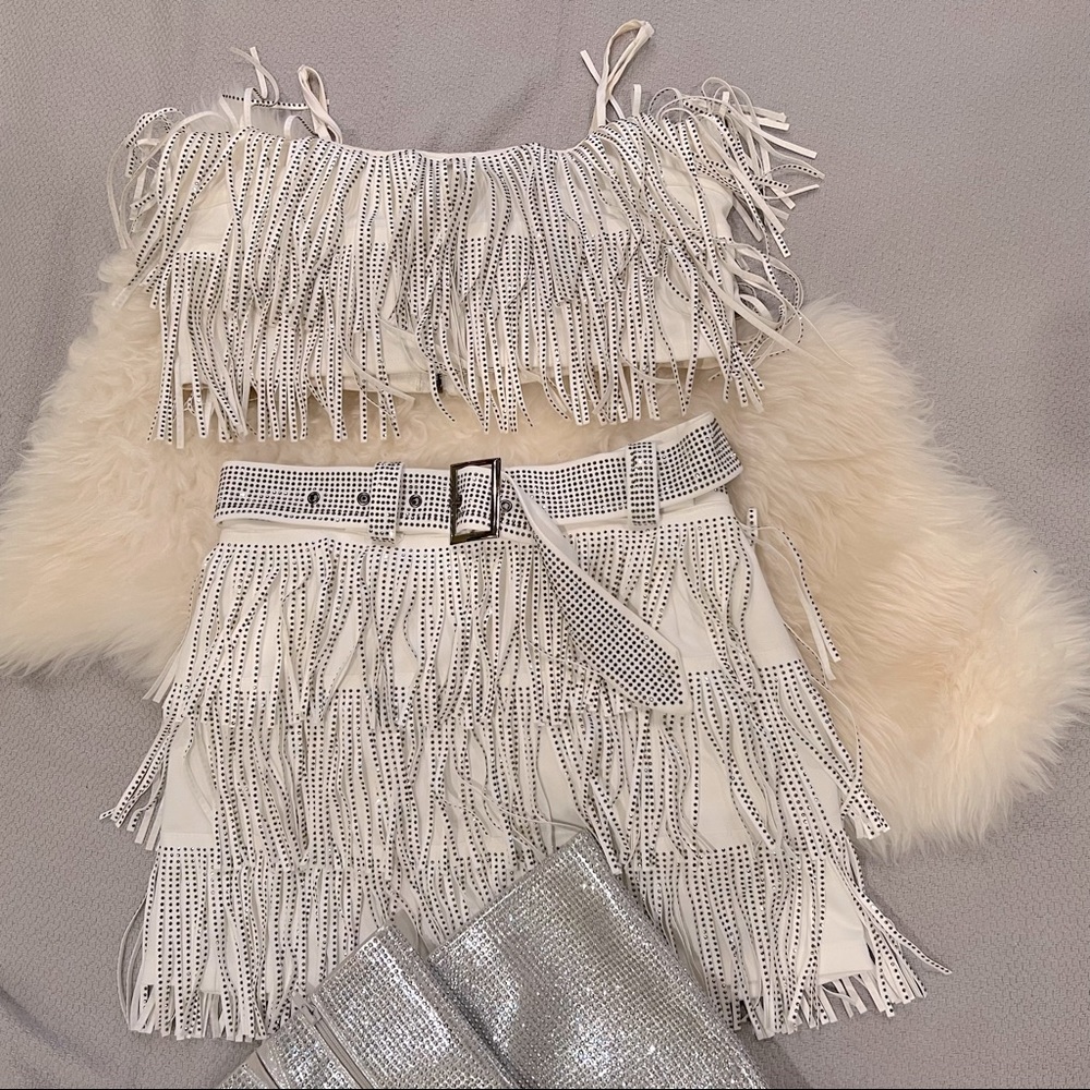 White Fringe Rhinestone Set